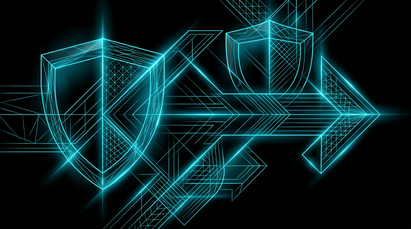 Abstract electric cyan geometric lines forming arrows on a dark background