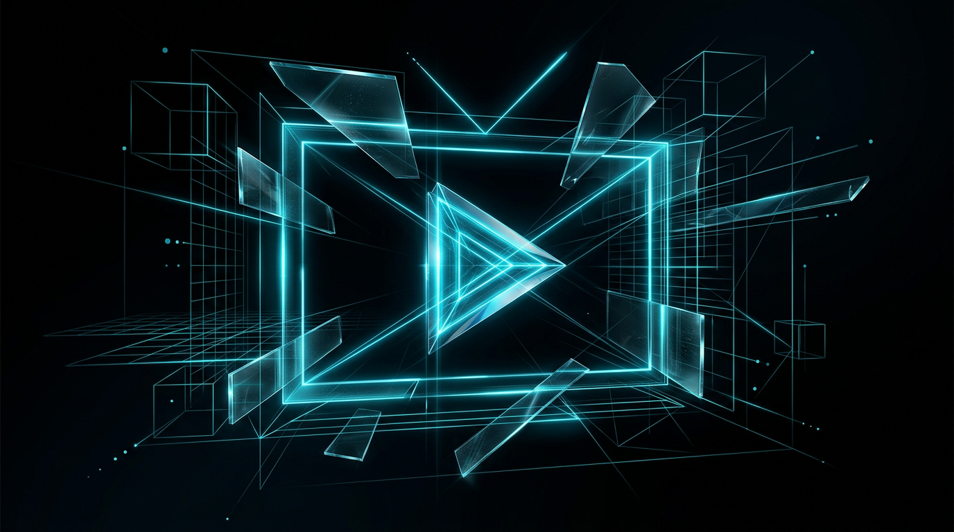 Abstract cyan geometric lines forming a play button shape over black background