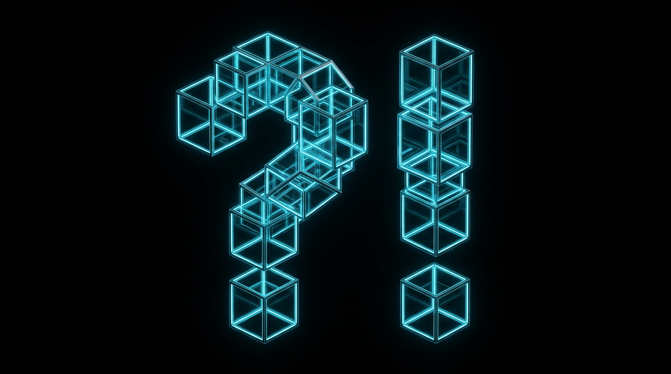 An abstract geometric illustration of cyan light forming glass shapes on a black background.