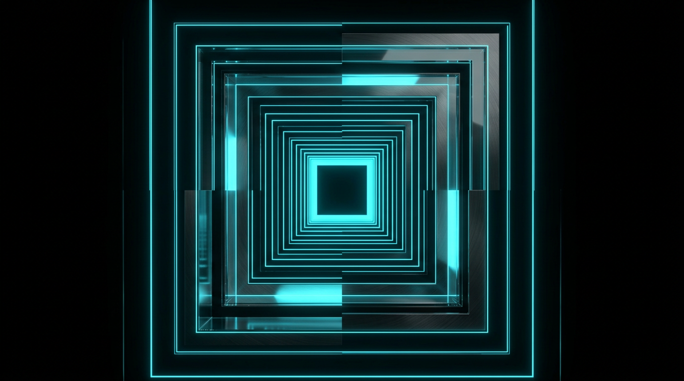 Abstract cyan geometric lines representing loops on a black background
