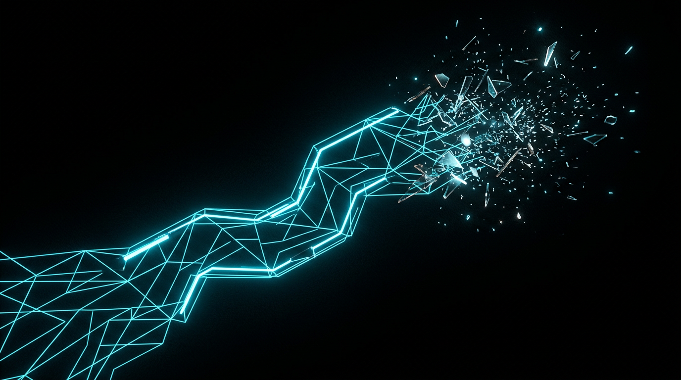 An abstract illustration of an interrupted glowing cyan line on a black background, representing a stream of text that has stopped mid-sentence.
